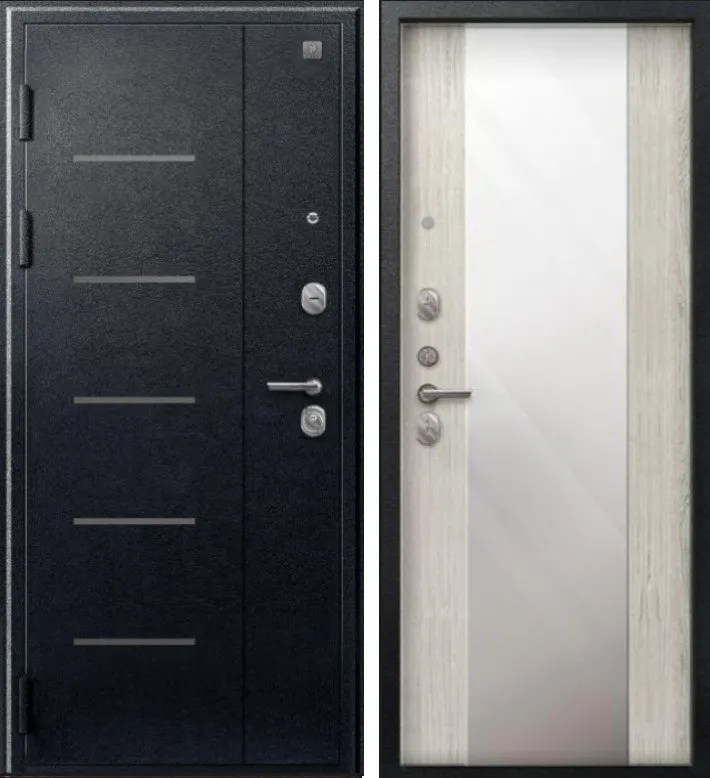 Фото Дверь V-04 Черный муар - Полярный дуб Зеркало DIS007344